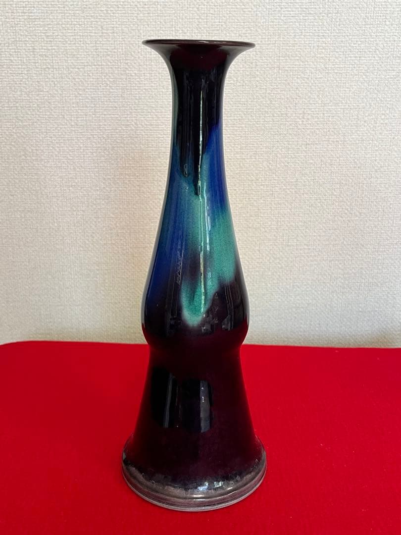 【珍品】柳雨軒 三代 人間国宝 徳田八十吉  (正彦銘)彩釉 花入 管理T197