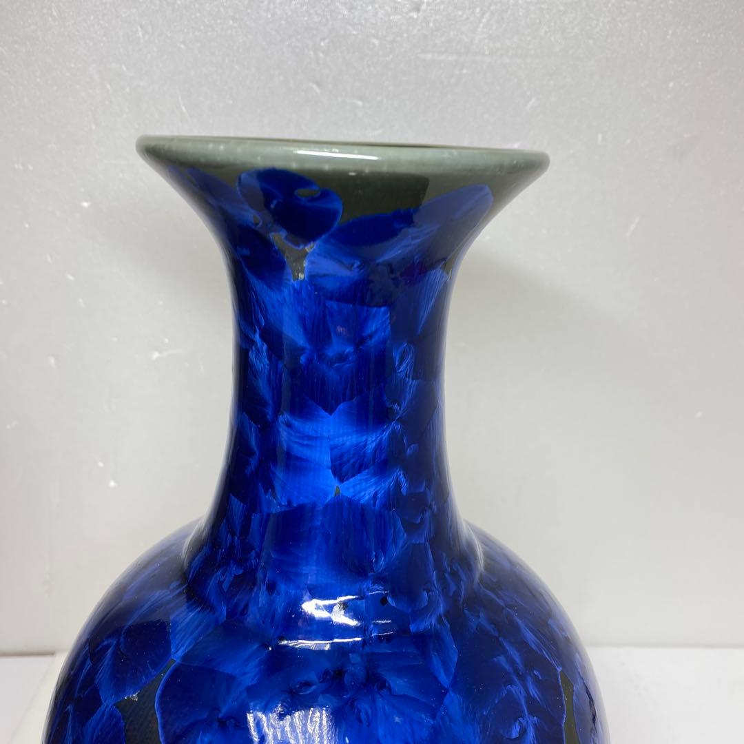 中国美術　青釉花入　共仕立箱　高さ約31㎝　タサコサ　東さ7-1102⑤