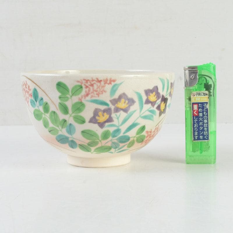 茶道具　白井半七造　色絵　秋草絵　茶碗　銘「涼風」　即中斎極め箱　M　9726