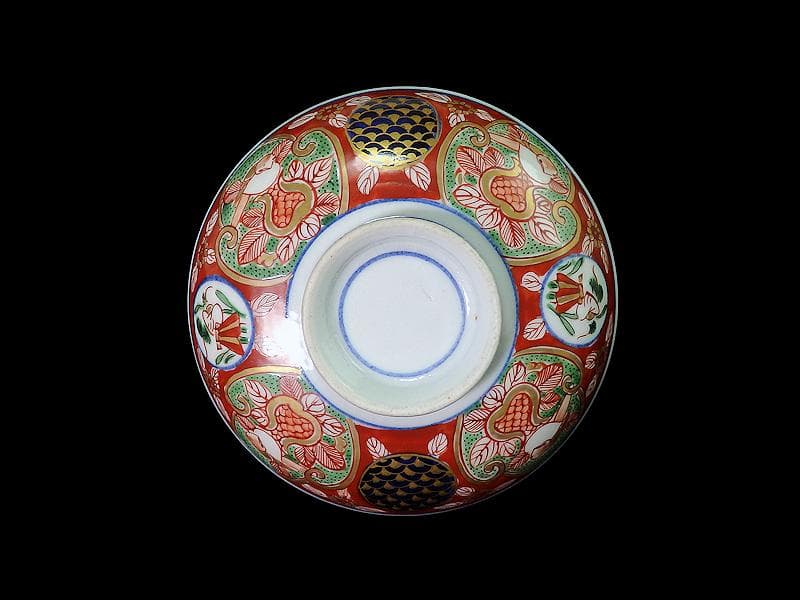 大聖寺伊万里　金襴手　丸紋　鳥に柘榴の図　蓋付鉢　B291AS-CPk