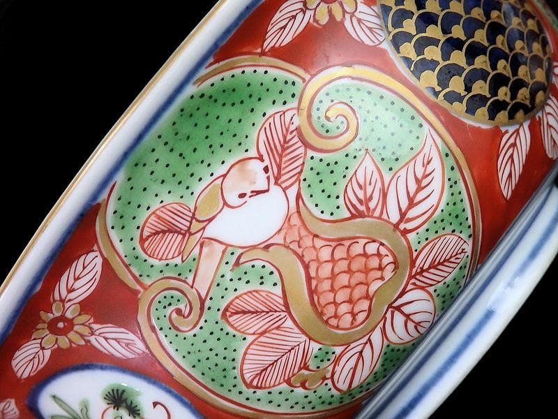 大聖寺伊万里　金襴手　丸紋　鳥に柘榴の図　蓋付鉢　B291AS-CPk