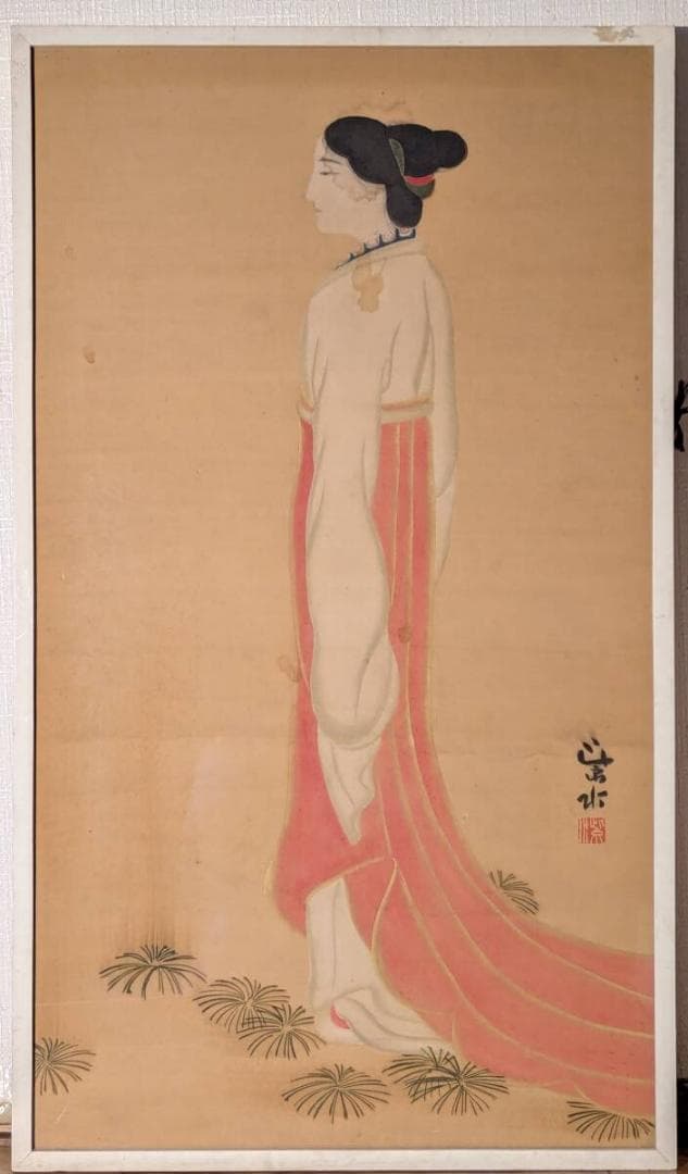 【真作】絵画　日本画　佳人立姿　優美なる大和の美　古典的美の余韻　Y130