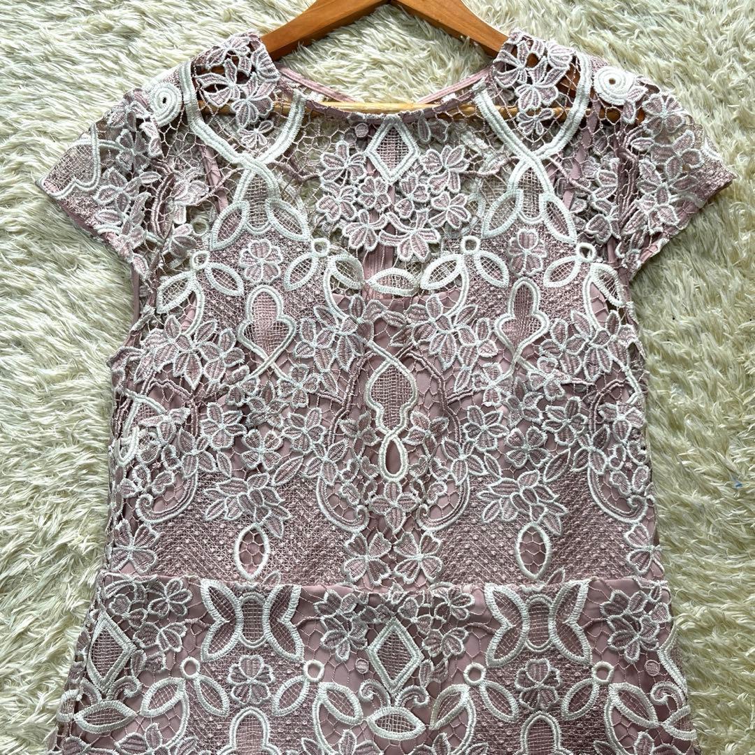 英国発　PHASE EIGHT 大きめ　清楚ピンク　刺繍ワンピース　美品　LL