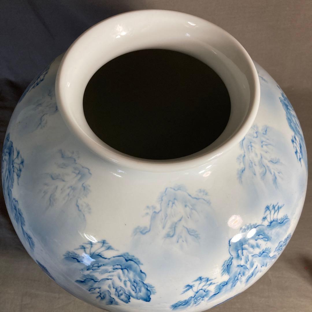 【松右衛門】古伊万里の伝統　日本の名窯　緒方松右衛門作　染付廻り山水絵　大花瓶