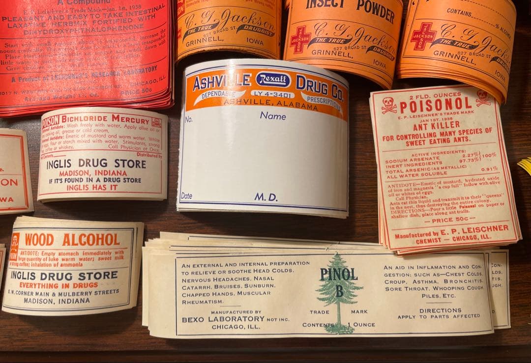 海外　ファーマシーラベル　54種各一枚計54枚　➕薬袋一枚　ヴィンテージ　ラベル