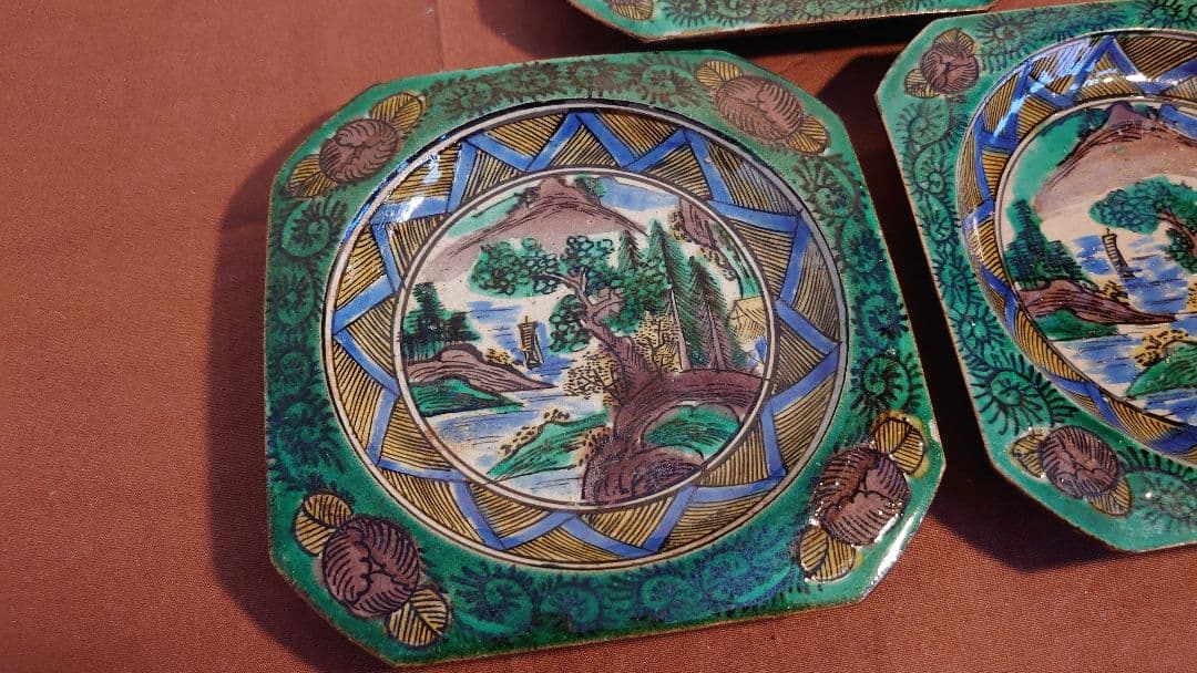 古九谷　青九谷　吉田屋窯　松山窯　青手　蔵出し　３客