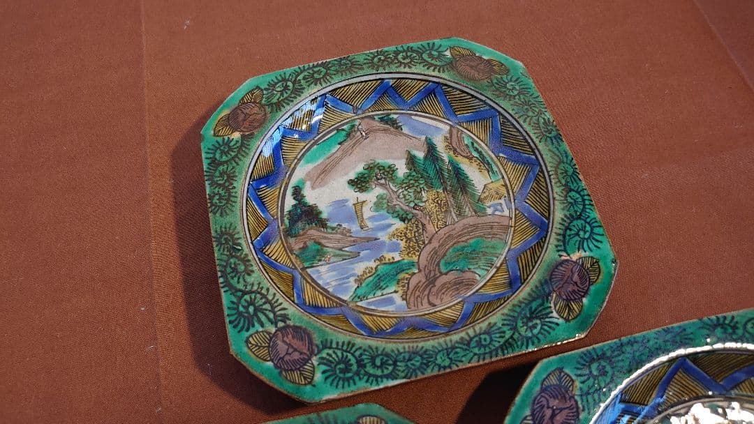 古九谷　青九谷　吉田屋窯　松山窯　青手　蔵出し　３客