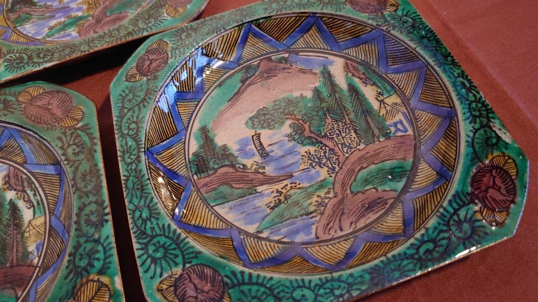 古九谷　青九谷　吉田屋窯　松山窯　青手　蔵出し　３客