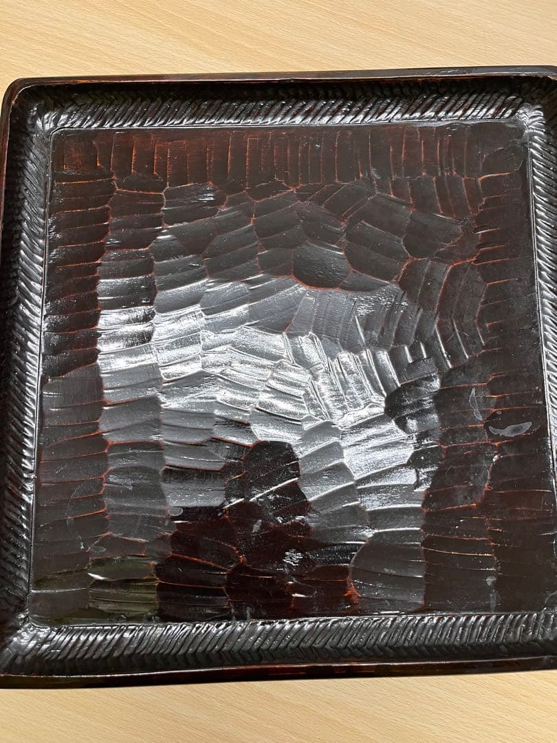 讃岐盆　讃岐彫り　四方盆 2枚　木製 お盆　漆塗　トレー　アンティーク　昭和