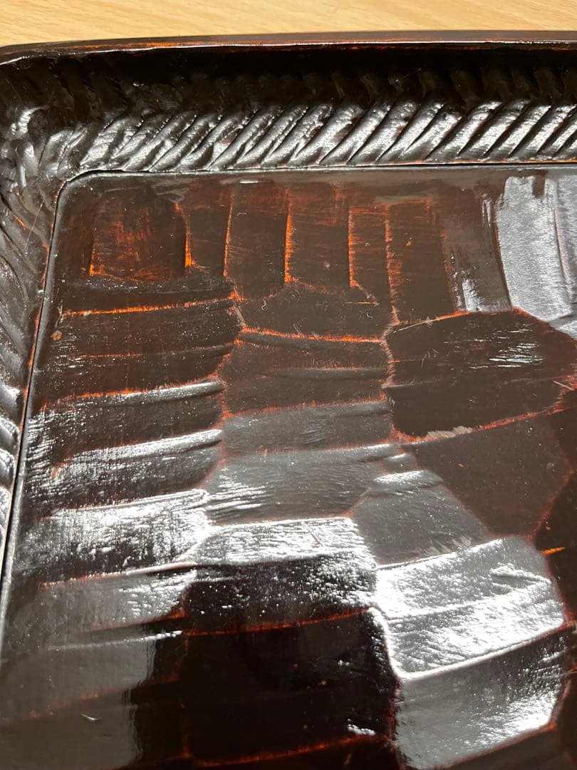 讃岐盆　讃岐彫り　四方盆 2枚　木製 お盆　漆塗　トレー　アンティーク　昭和