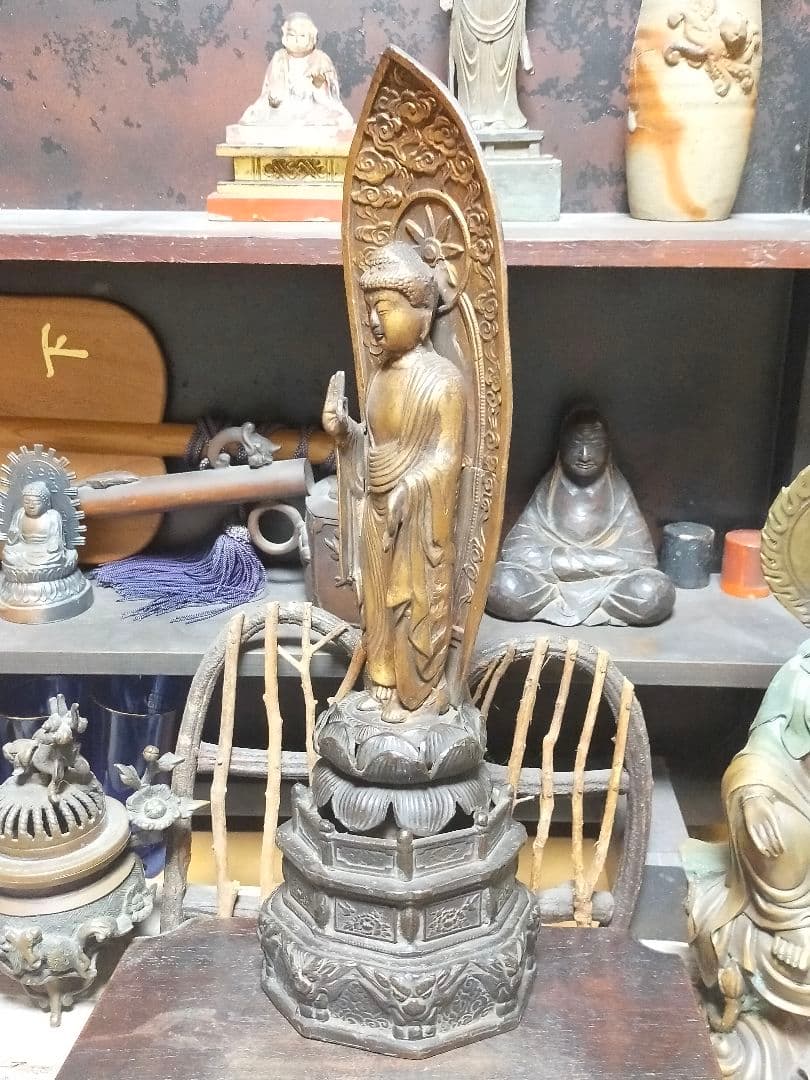 ♥古銅製　仏像　阿弥陀如来　立像　銅製　阿弥陀様　仏壇　観音像　骨董品