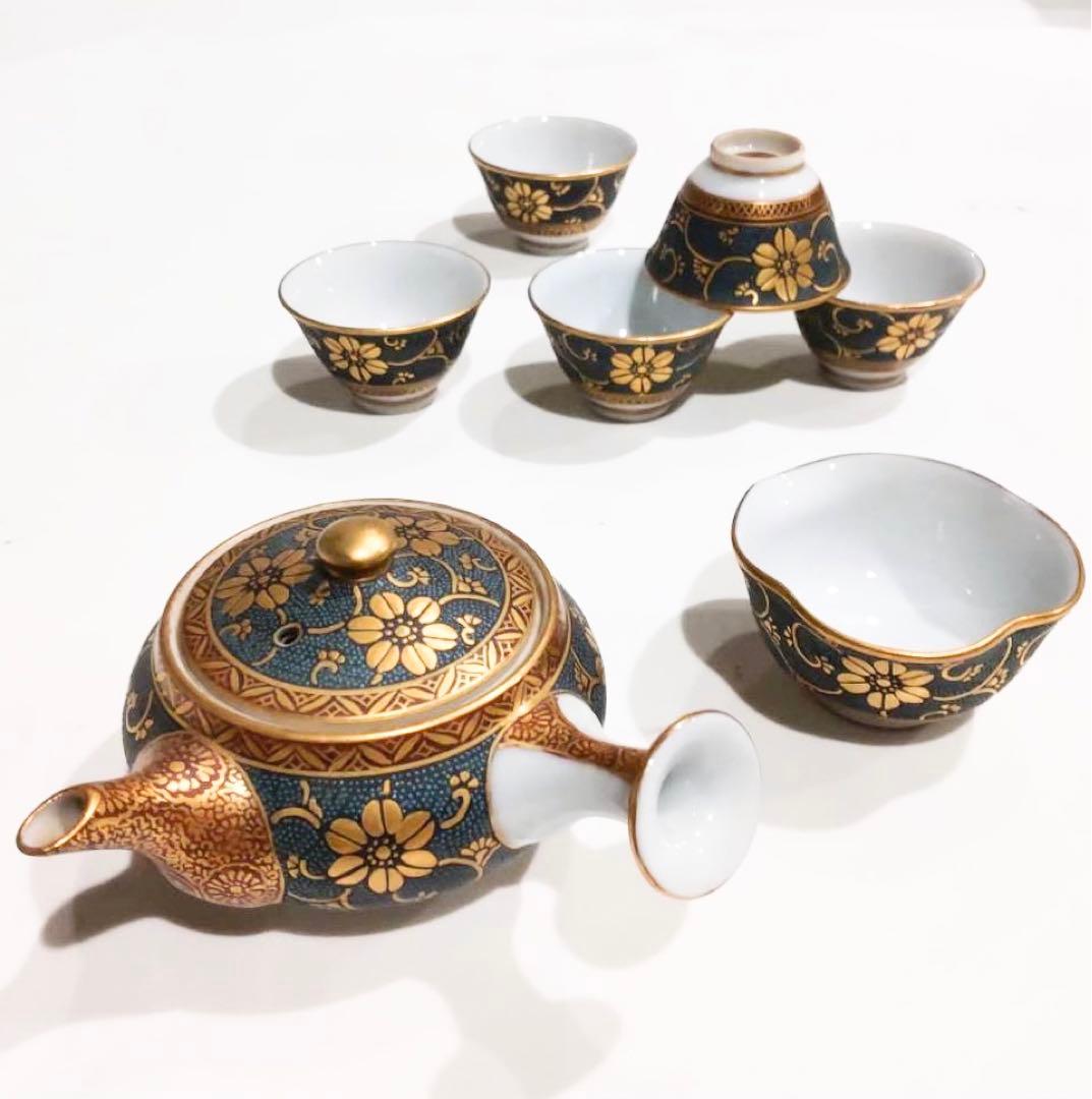 九谷焼　青粒　小茶器揃い　林伊平　作　箱無し