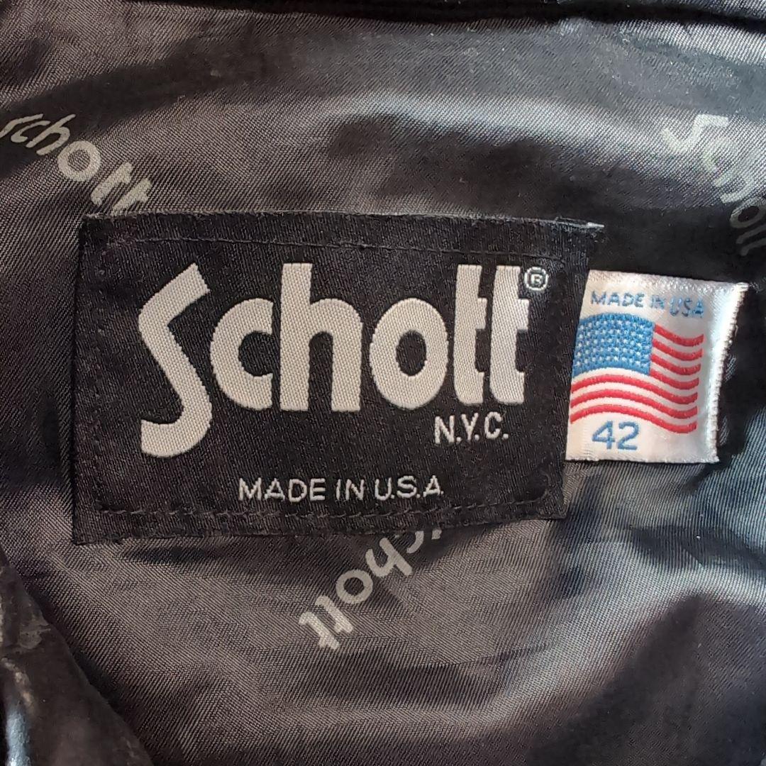 Schott ブラックレザーライダースジャケット 42