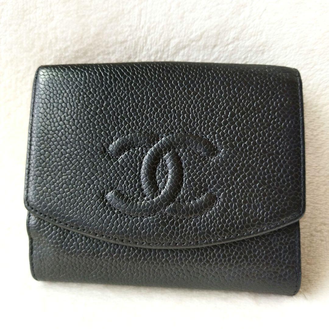 CHANEL シャネル　キャビアスキン　二つ折り財布 ブラック　メンテナンス済