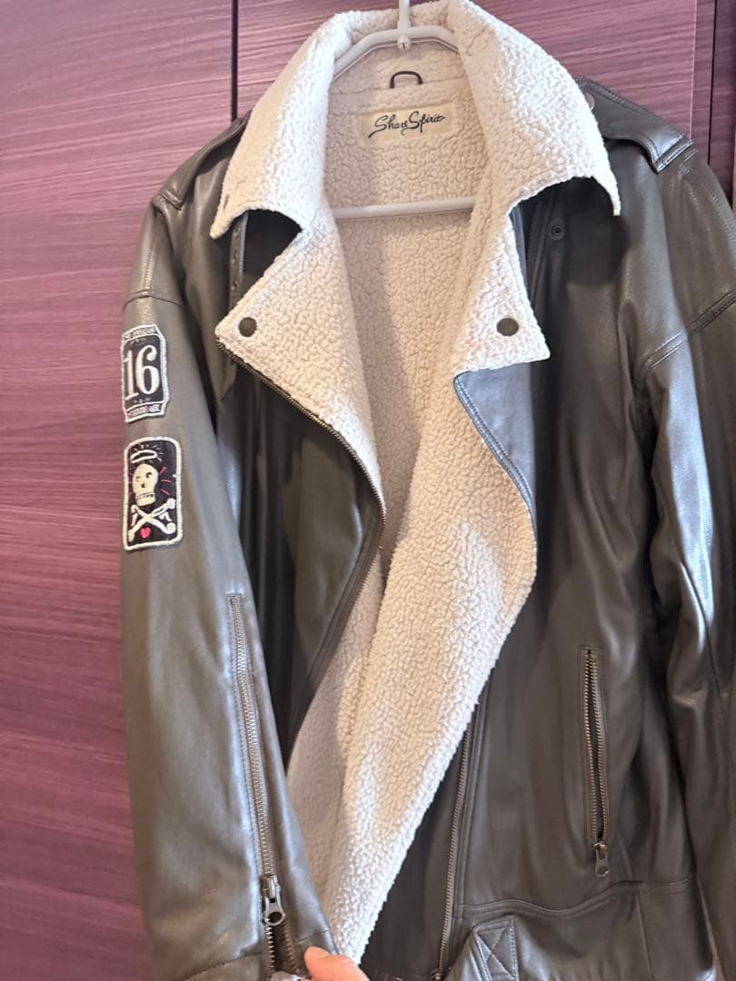ブランドSHARESPIRIT グレー レザー シングルライダースジャケット