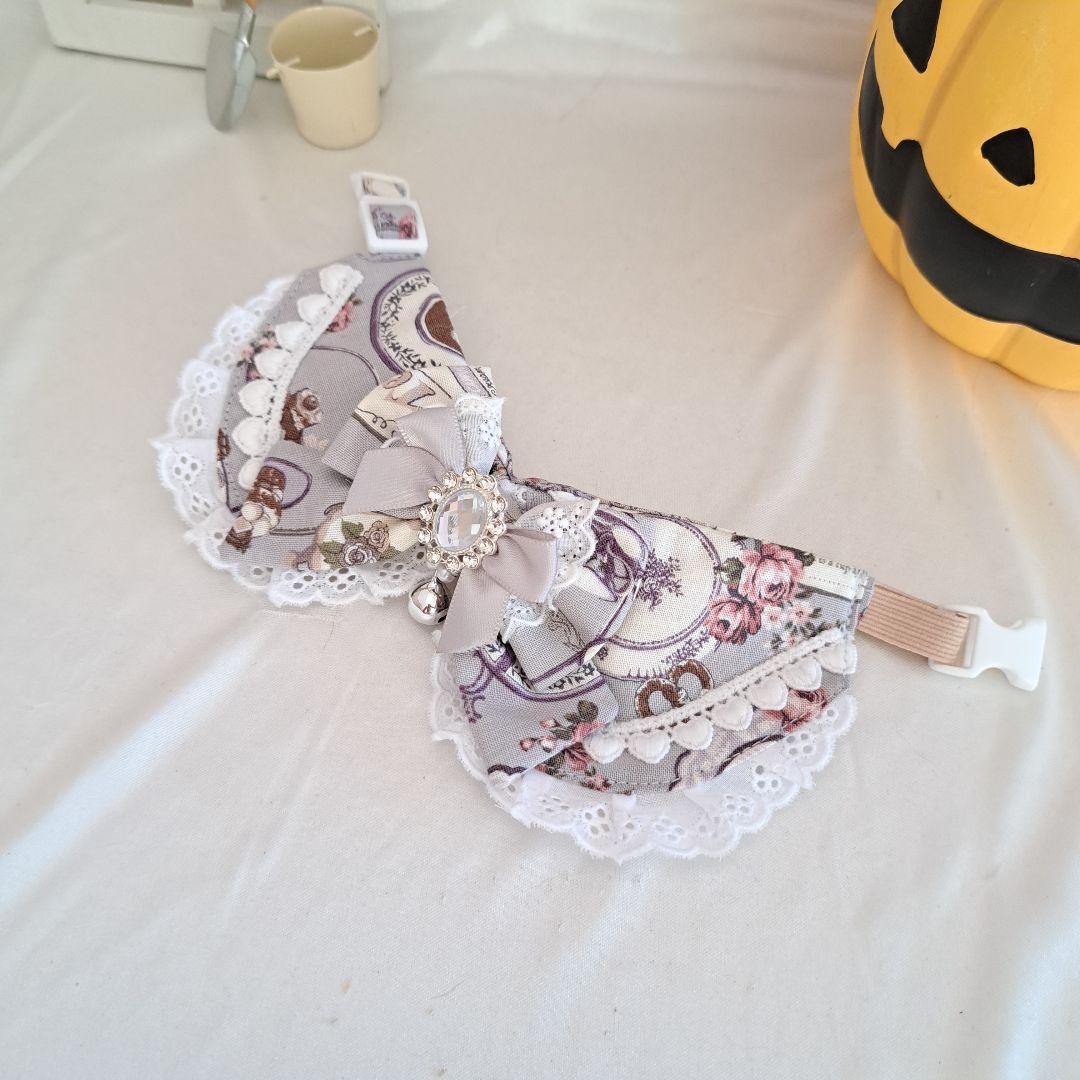 襟つき首輪、ハロウィン限定、スイートロリータ(シルバー)わんちゃん猫ちゃん用