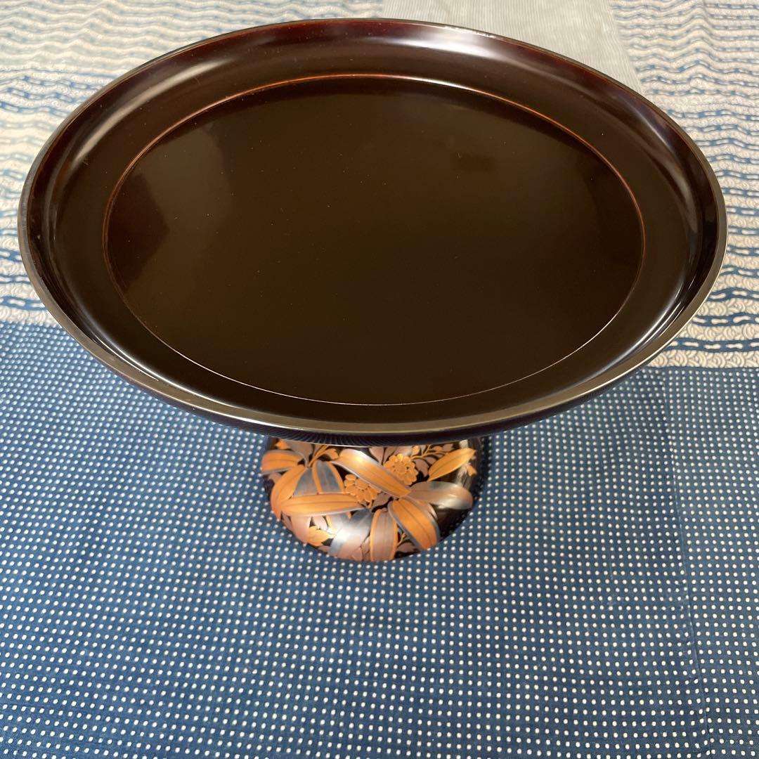 漆器　高台皿　蒔絵　金彩　木箱付き