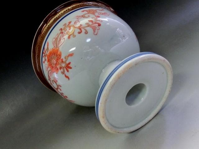 盃洗■赤絵 金魚 華やかな花唐草 金彩 酒器 高足鉢 古い伊万 骨董品 人気の■