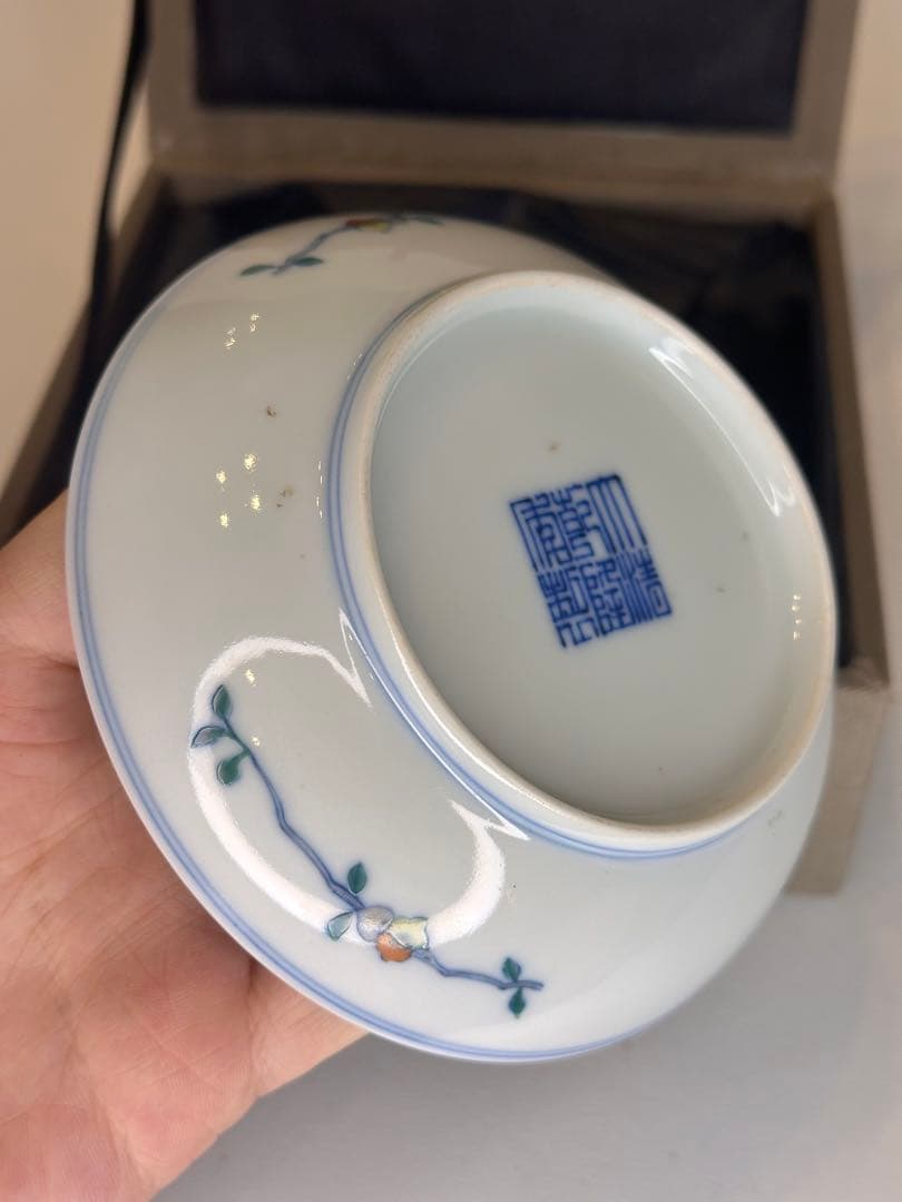 清時代　大清乾隆年製　底款　小皿　賞皿　中国古陶磁　錦箱付