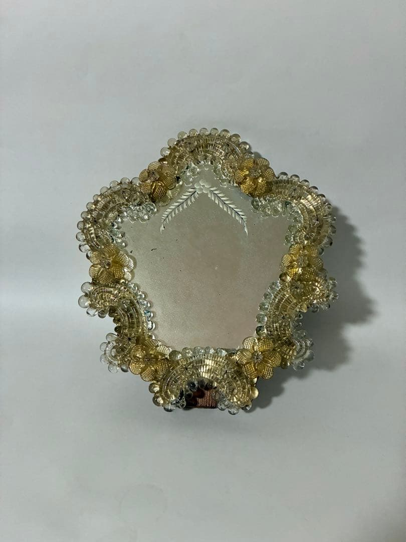 ヴィンテージ ムラーノガラス 花模様ミラー