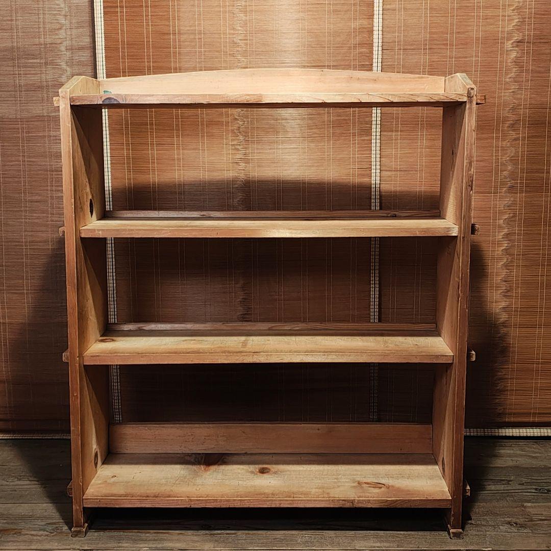楔本棚　木製本棚4段　オープンラック　昭和レトロ　古家具