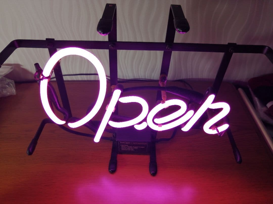 ネオンサイン OPEN サイン ピンク 本物ネオン管 フレーム入り ◎バー 看板
