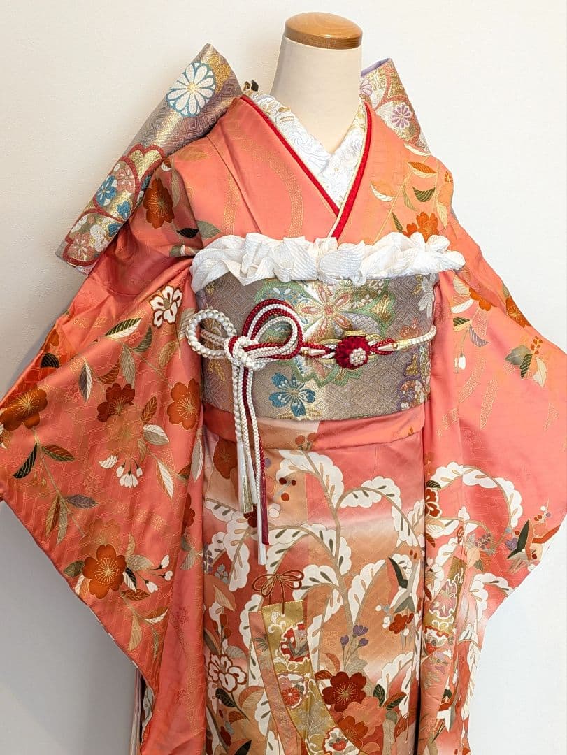 振袖フルセット 身丈156.5裄67 十日町老舗 吉澤友禅 コーラル系 成人式