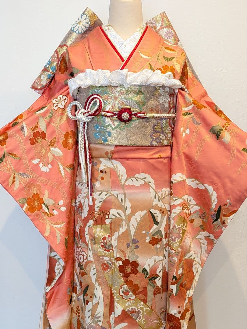 振袖フルセット 身丈156.5裄67 十日町老舗 吉澤友禅 コーラル系 成人式