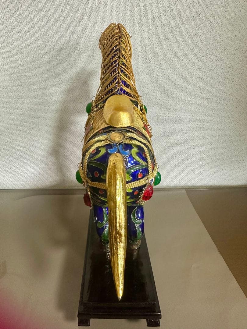 「中国の七宝焼」アンティーク装飾馬の置物 青と金