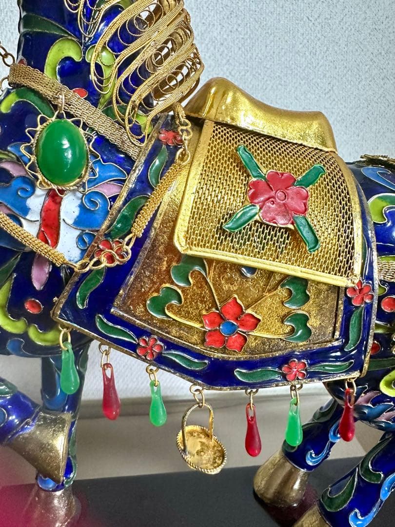 「中国の七宝焼」アンティーク装飾馬の置物 青と金