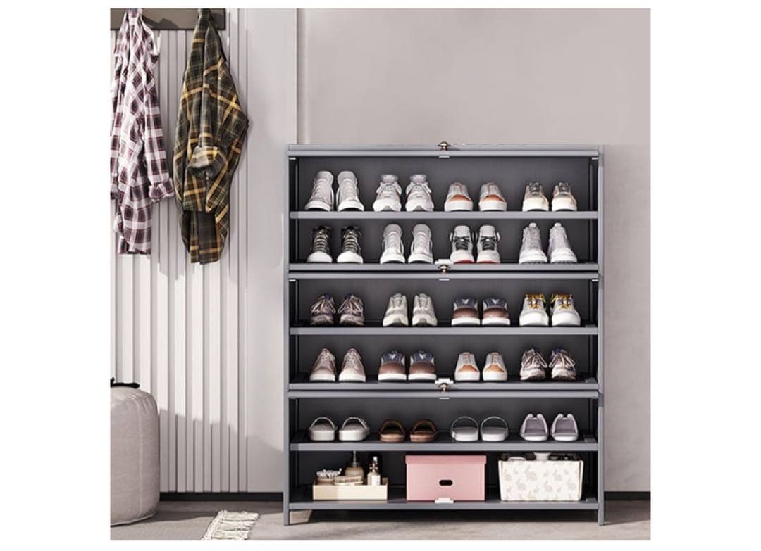 シューズラック　シューズボックス　下駄箱　くつ箱　省スペース　組み立て式　大容量