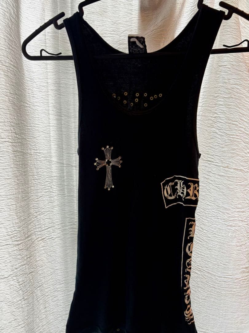 希少Chrome Hearts ロゴクロス リブタンクトップ　ブラックM
