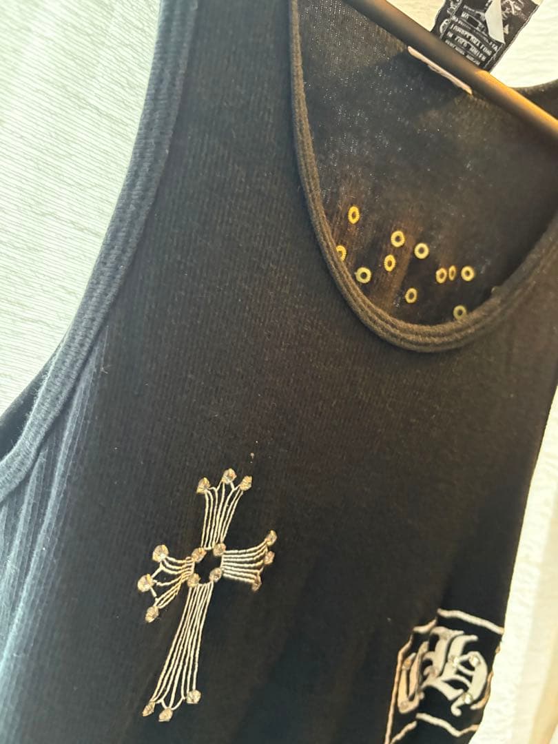 希少Chrome Hearts ロゴクロス リブタンクトップ　ブラックM