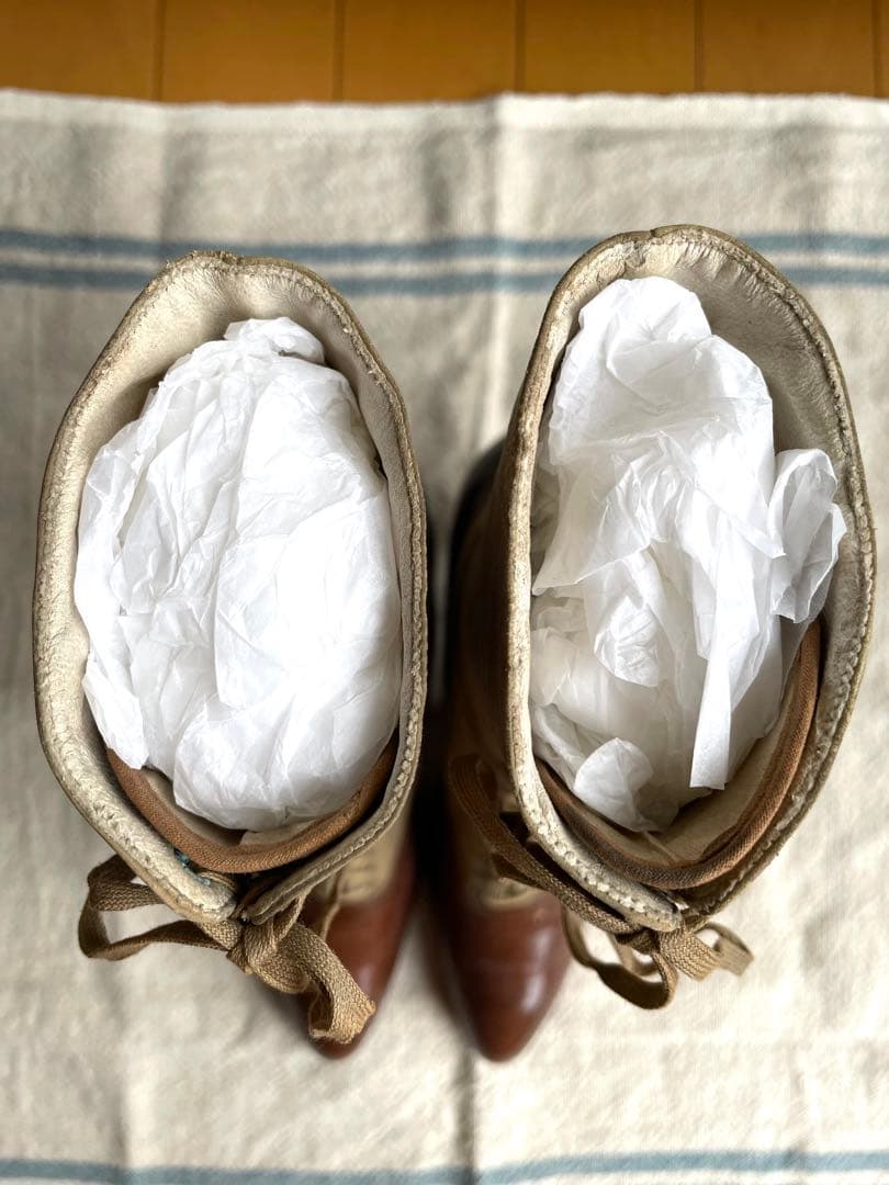 ♡アンティーク　ヴィクトリアン　フランス　レースアップブーツ　ベージュ　ブラウン