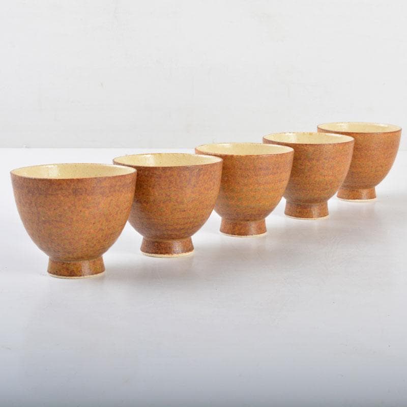 煎茶道具　伊羅保釉　煎茶碗　五客　在銘　共箱　V　R4788