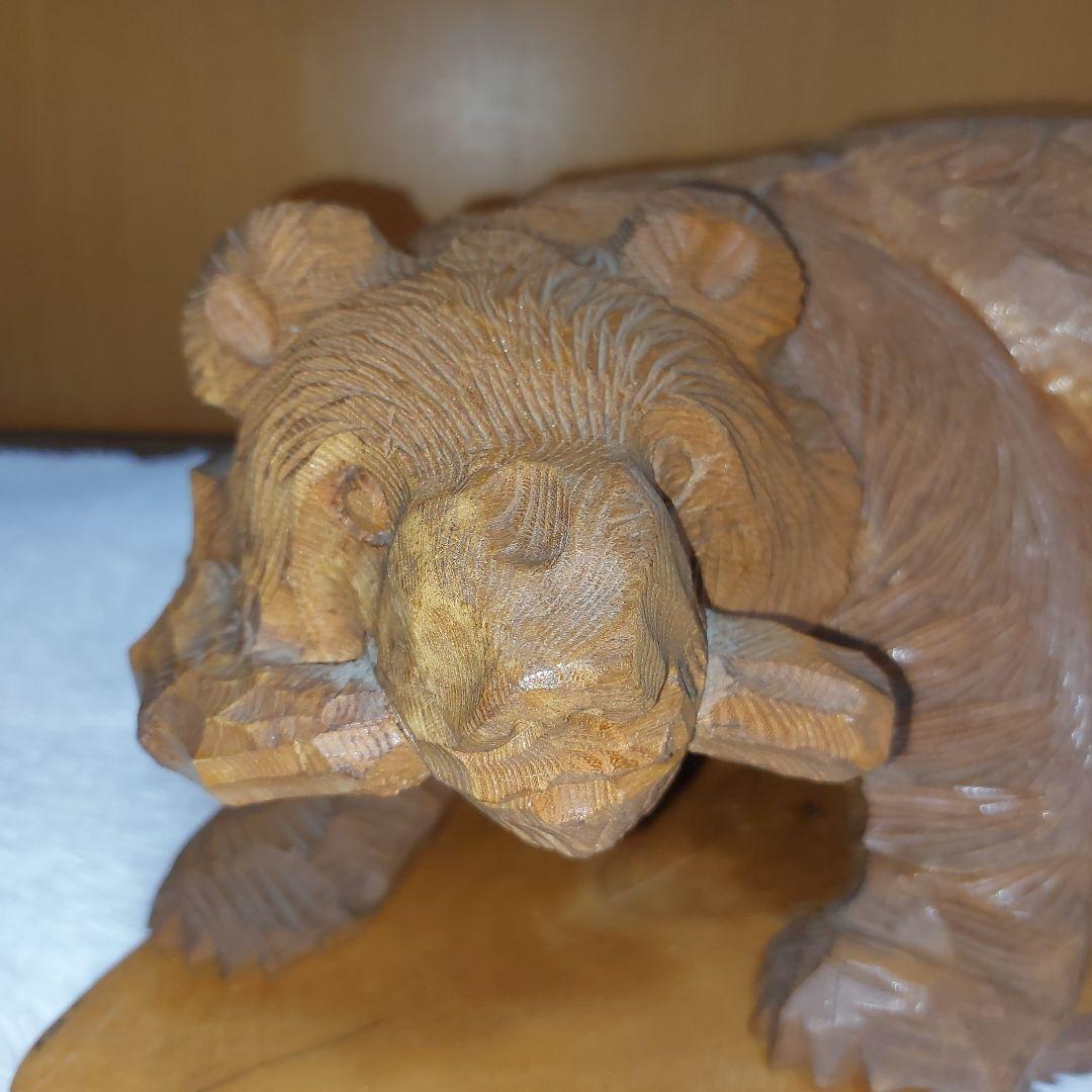 【希少】70年代 鮭背負い熊 釣竿くわえ 木彫りの熊 一刀彫 アイヌ民芸 北海道