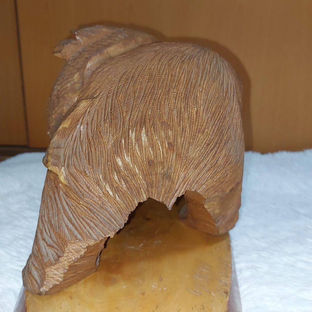 【希少】70年代 鮭背負い熊 釣竿くわえ 木彫りの熊 一刀彫 アイヌ民芸 北海道