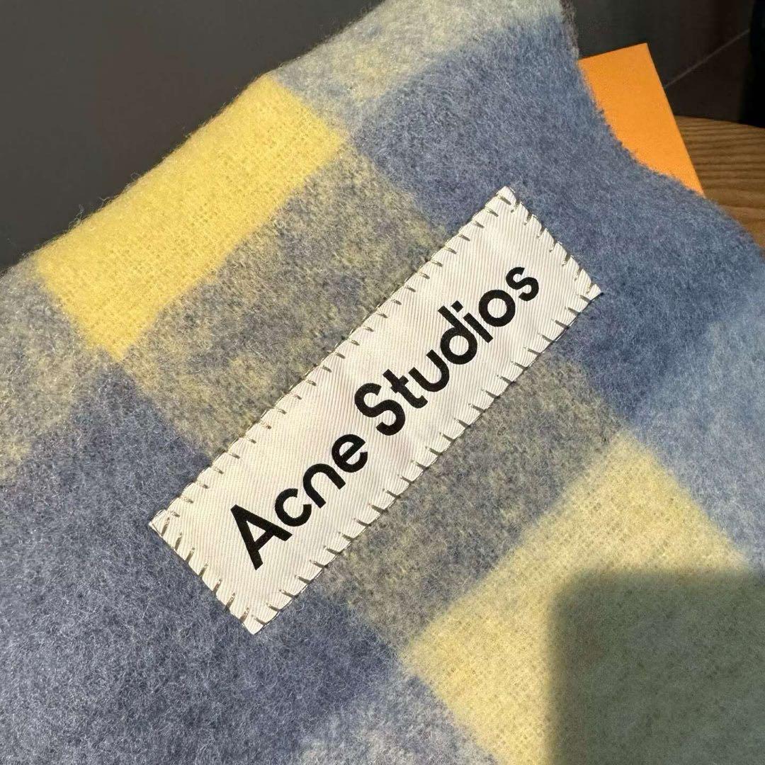 Acne Studios チェック柄マフラー ブルー