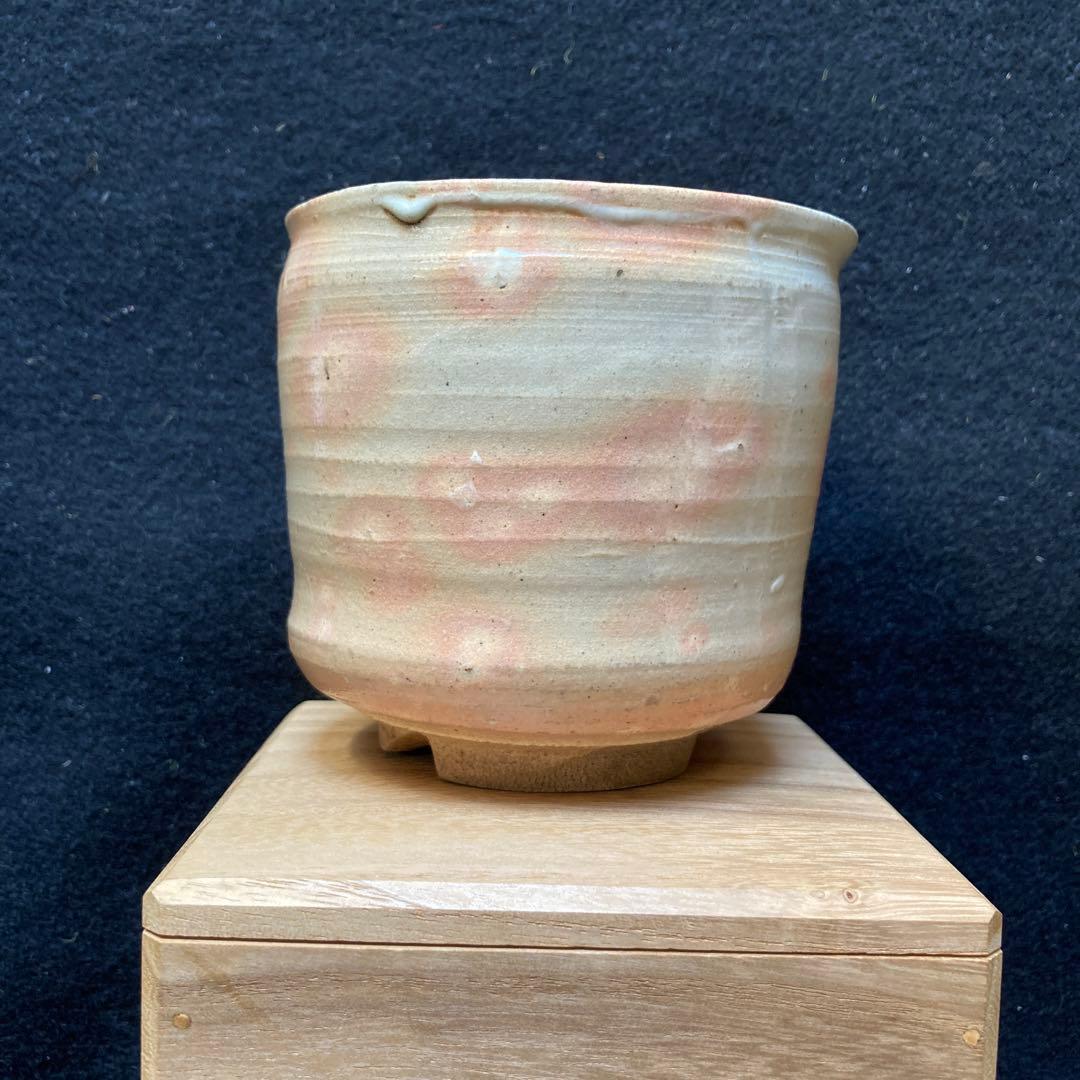 古曽部焼「御本立鶴茶碗」　押印　合わせ箱　高9.5×径10￼