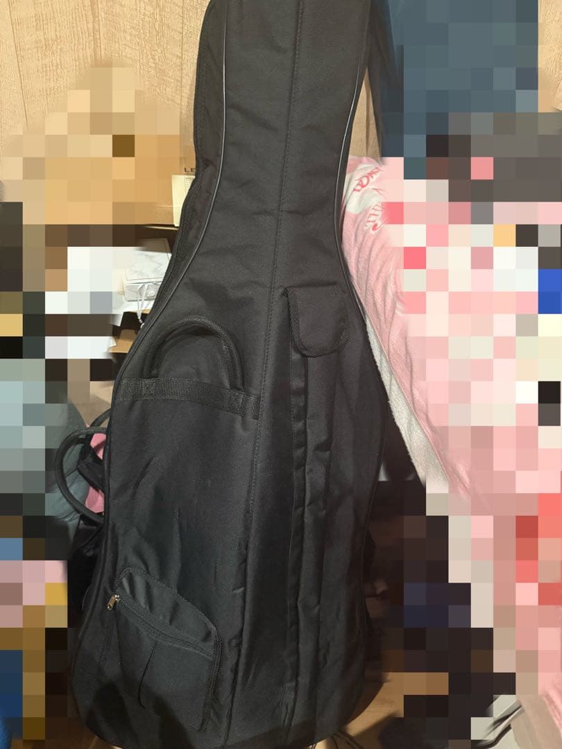 【直接引取限定】チェロ　メーカー不明　弓　ソフトケース付き　4/4