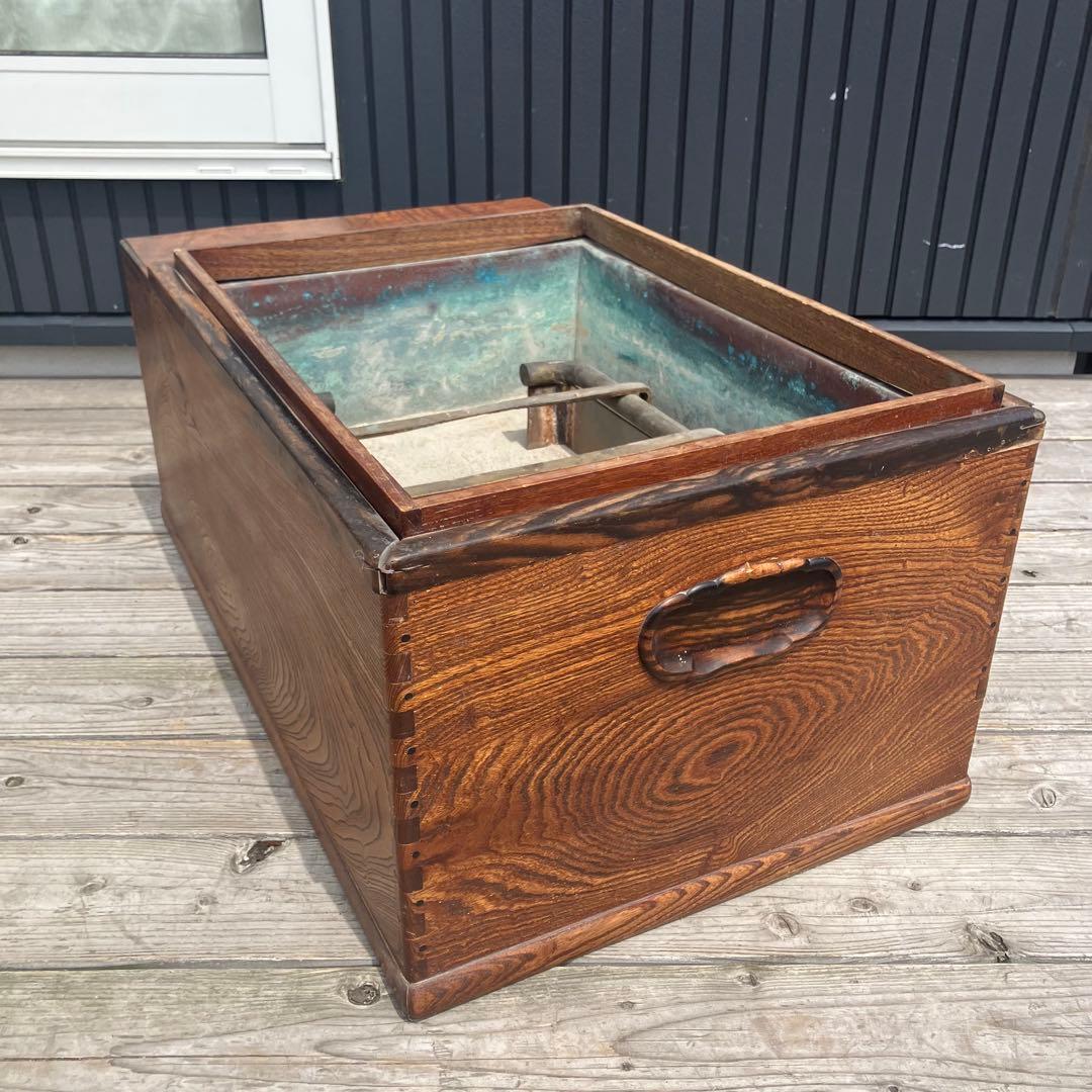 昭和レトロ 木製 長火鉢 五徳付き 5杯 引き出し収納付き 火鉢 囲炉裏 古家具