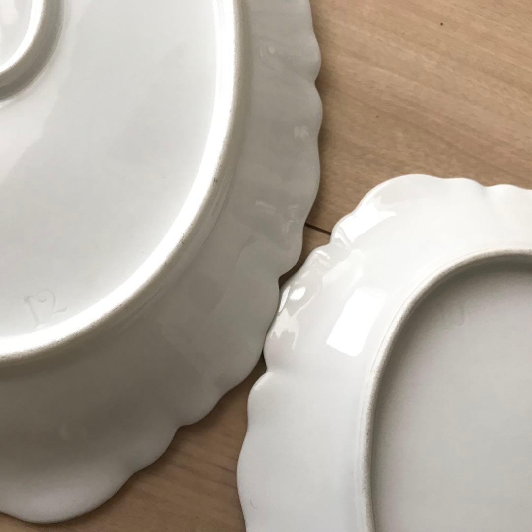 アビランド　花リム　大皿　白　ホワイト　レルーフ　リボン　ボウ