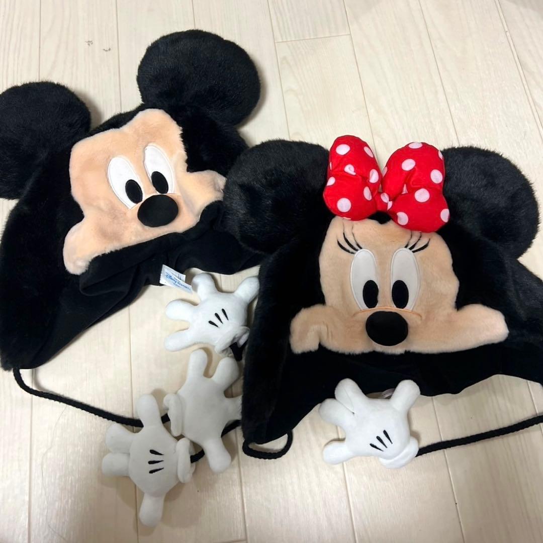 ミッキー・ミニー 耳付きフリース帽子
