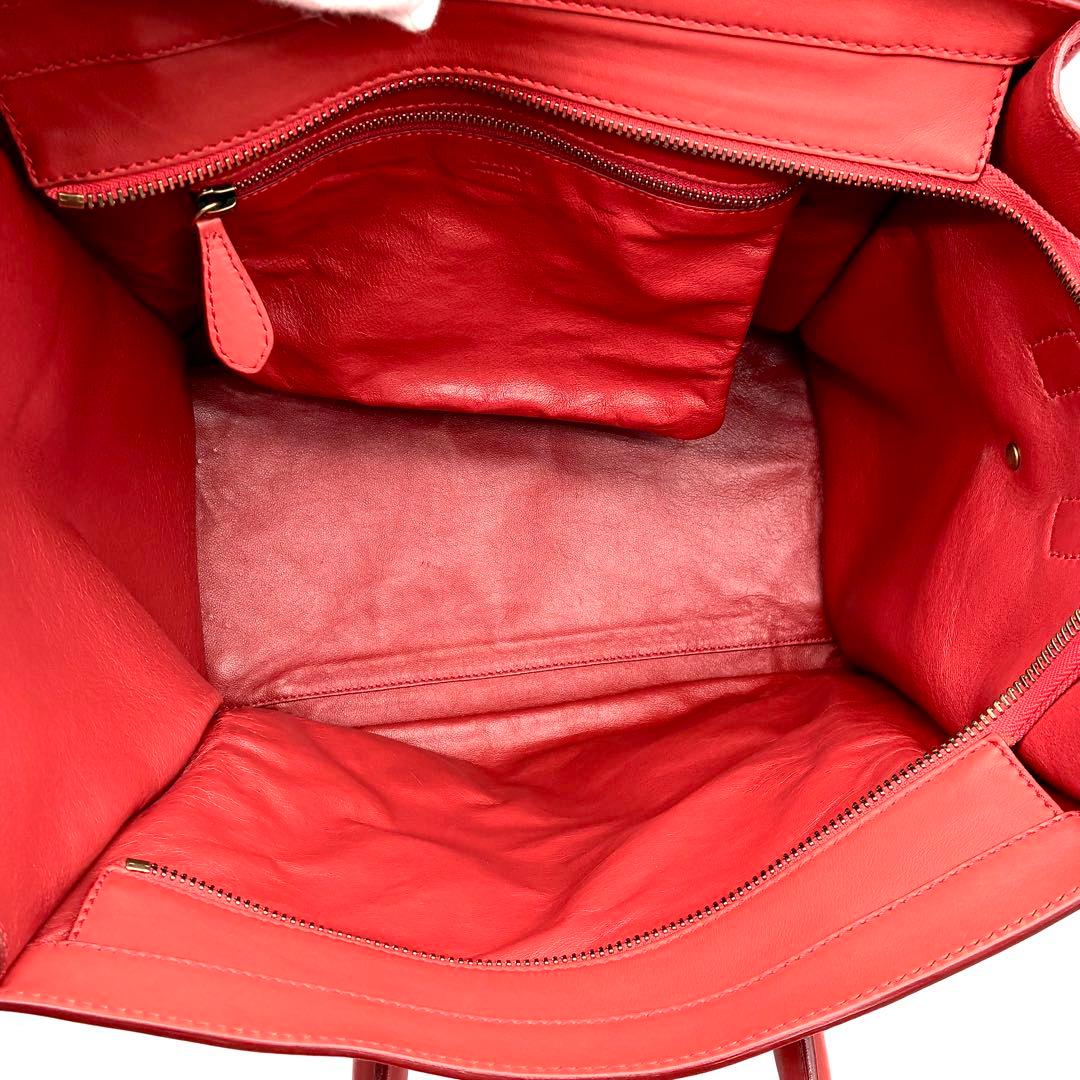 極美品 セリーヌ ミニ ショッパー ラゲージ ハンドバッグ 旧ロゴ レザー 赤