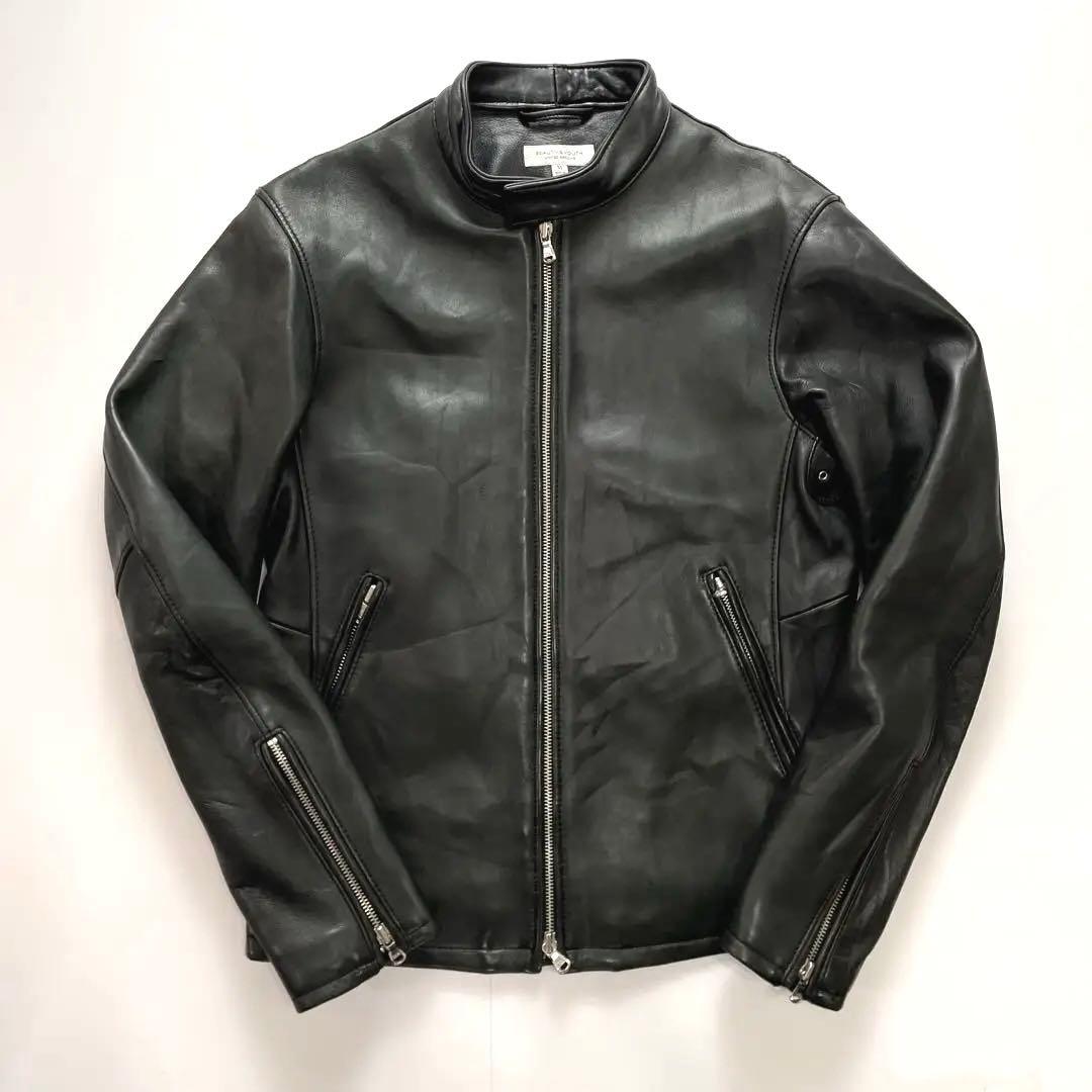 美品 とろとろ羊革 ユナイテッドアローズ シングルライダース Wジップ 黒 M