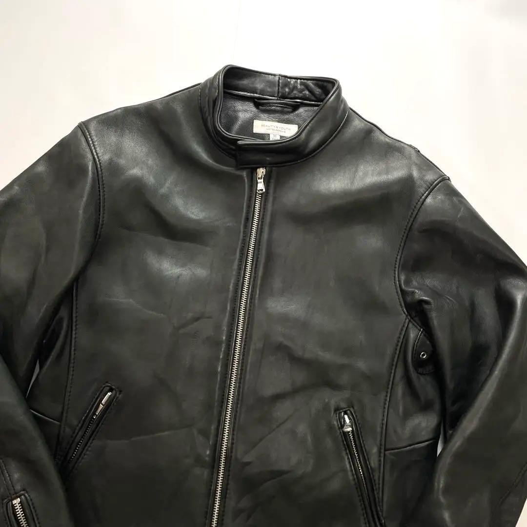 美品 とろとろ羊革 ユナイテッドアローズ シングルライダース Wジップ 黒 M