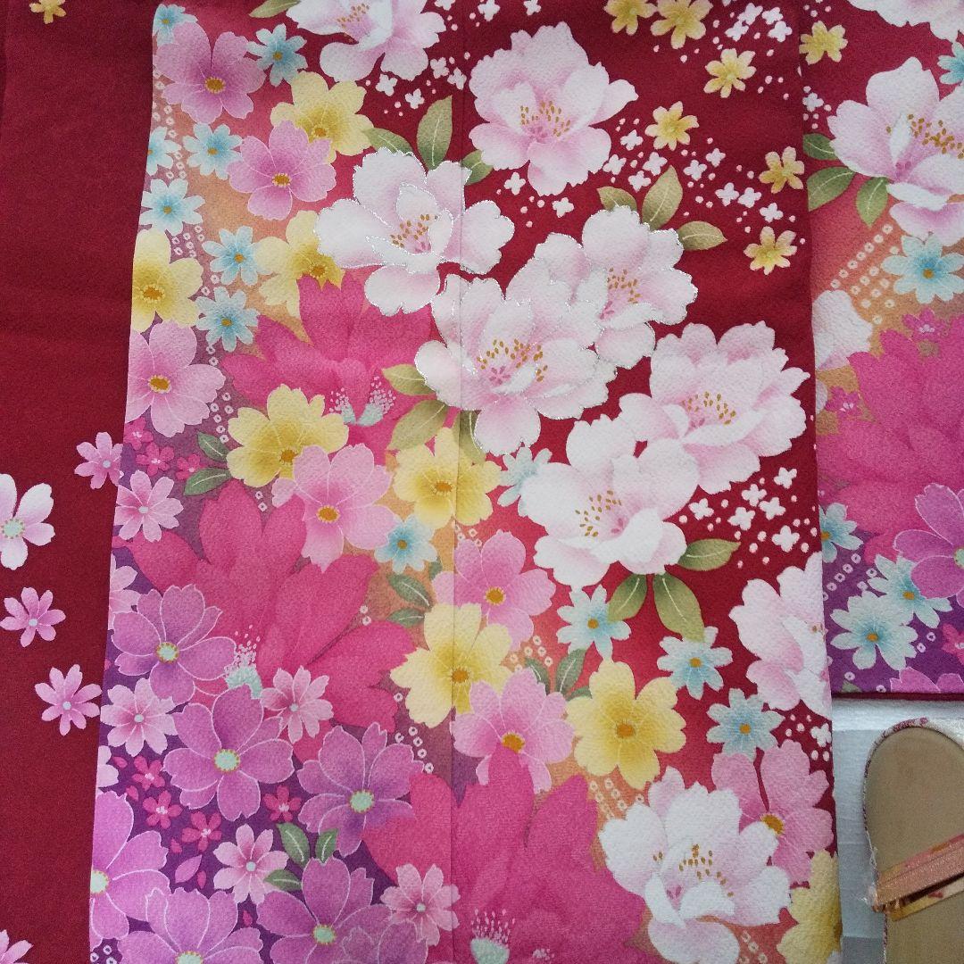 みみ 赤ピンク正絹振袖6点セット袋帯帯締め帯揚げ半襟重ね襟成人式卒業式等