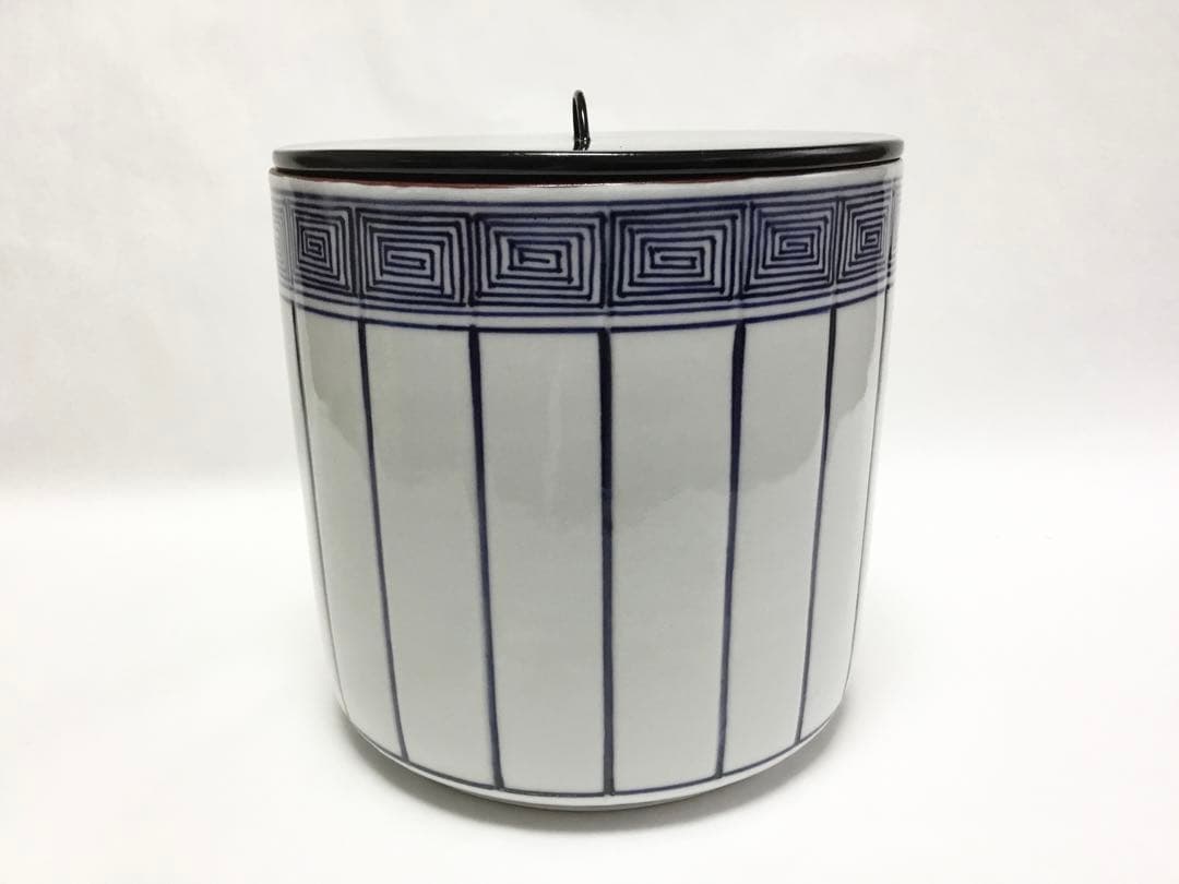 茶道具 古物品 水指 染付 桶側 静山 木箱入