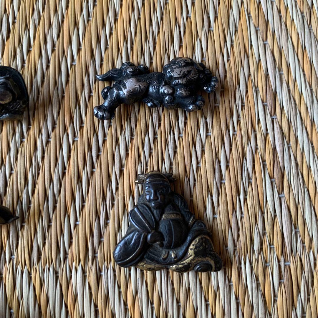 前金具 目貫 金工 人物 アワビ 獅子 魚