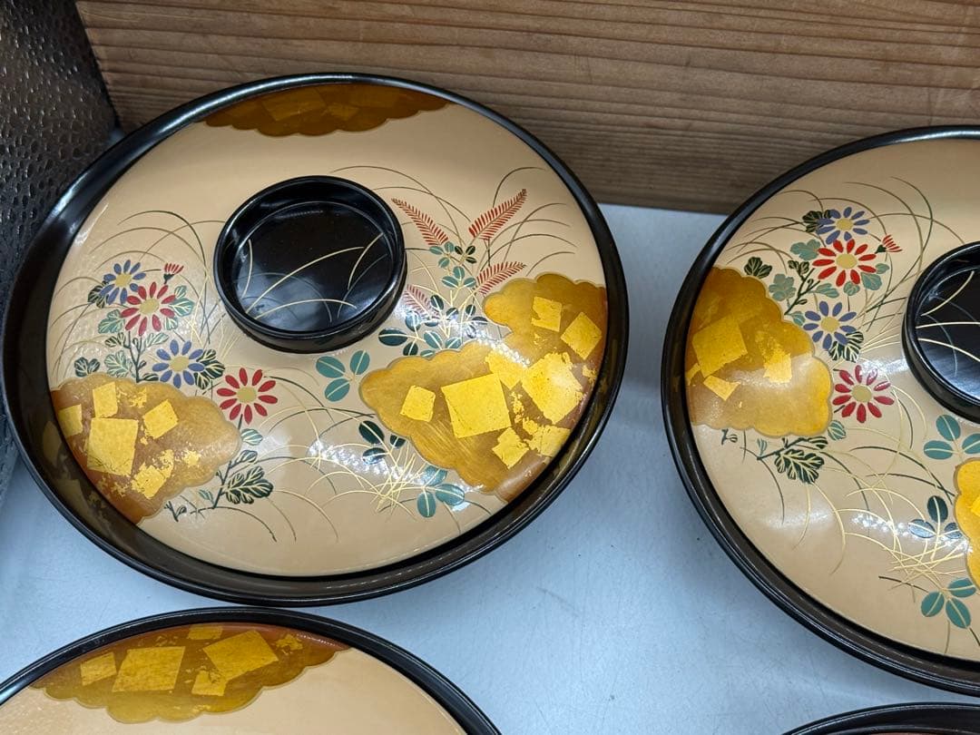 時代　輪島塗　蒔絵秋草紋菓子椀10点　木製　共箱　送料込み251221